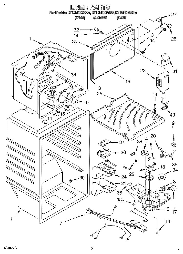 LINER Diagram and Parts List for ET18NKXDG02  Whirlpool Refrigerator
