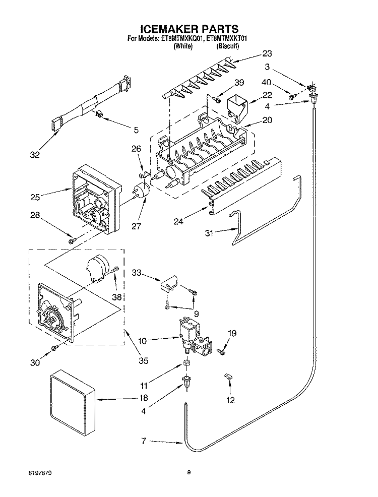 ICE MAKER Diagram and Parts List for ET8MTMXKT01  Whirlpool Refrigerator