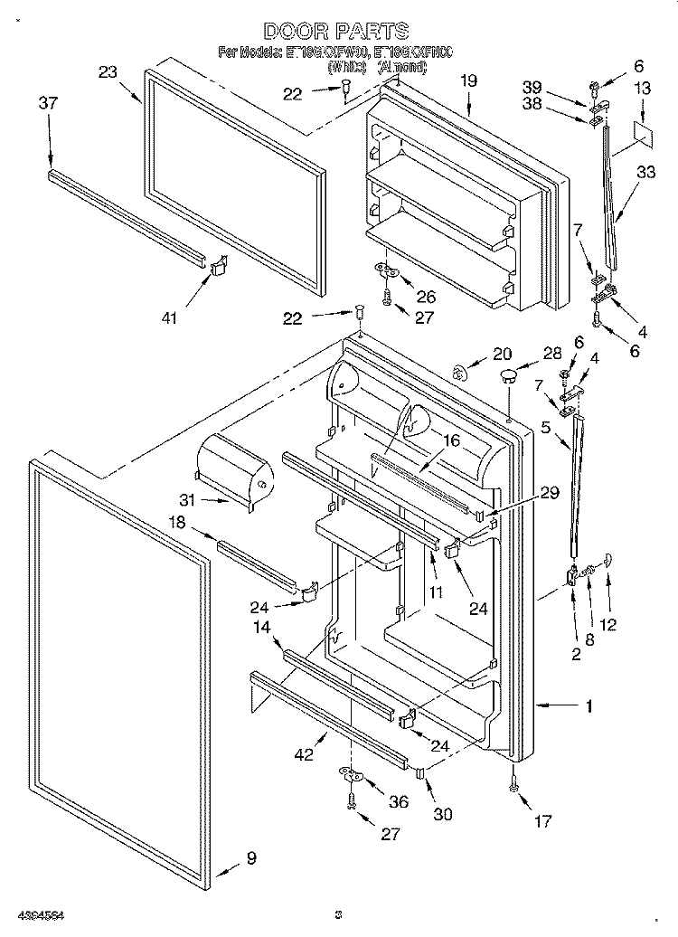 DOOR Diagram and Parts List for ET18GKXFW00  Whirlpool Refrigerator