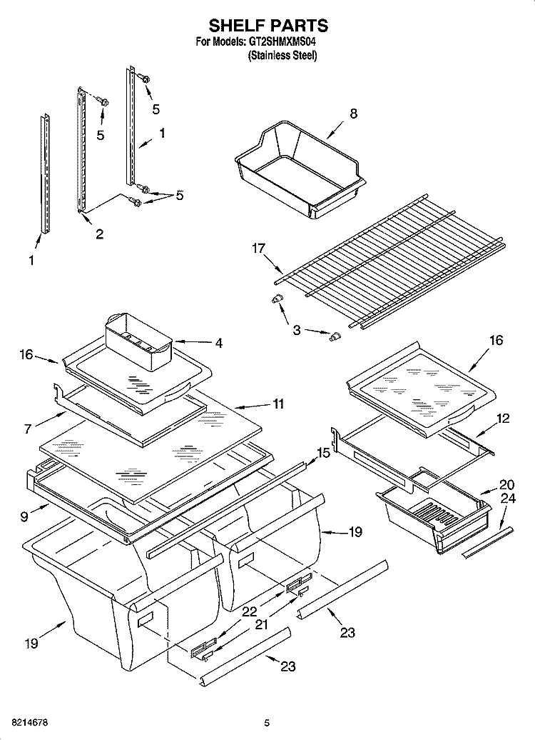 SHELF PARTS Diagram and Parts List for GT2SHMXMS04  Whirlpool Refrigerator