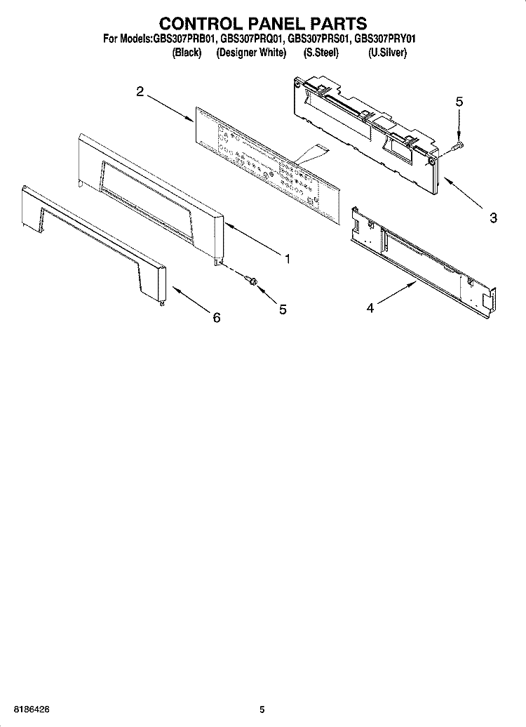 CONTROL PANEL PARTS Diagram and Parts List for  Whirlpool Wall Oven