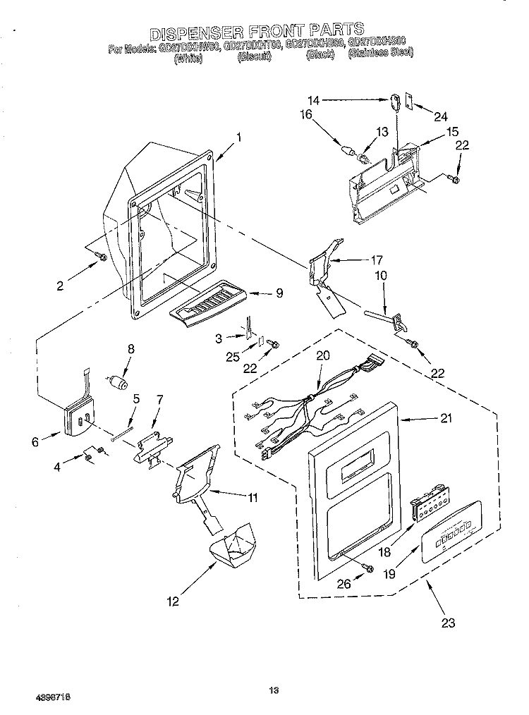 DISPENSER FRONT Diagram and Parts List for GD27DIXHS00  Whirlpool Refrigerator