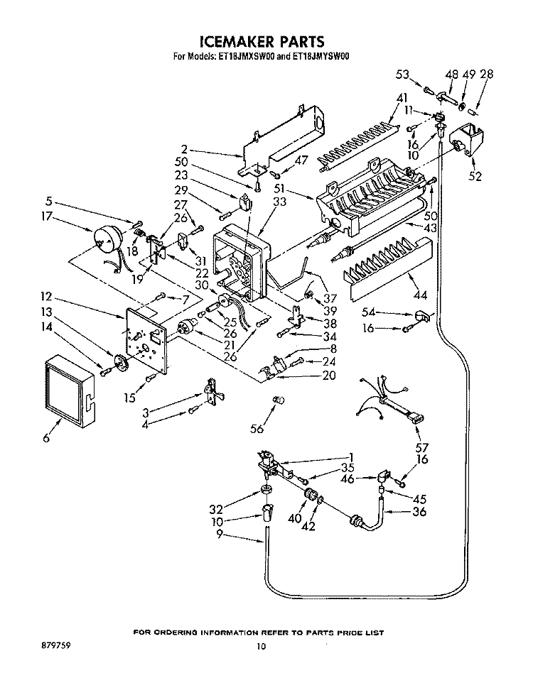 ICEMAKER Diagram and Parts List for ET18JMYSN00  Whirlpool Refrigerator