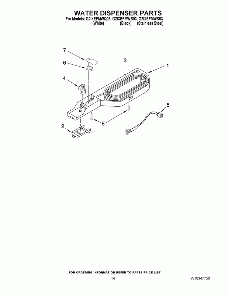 WATER DISPENSER PARTS Diagram and Parts List for G2IXEFMWQ03  Whirlpool Refrigerator