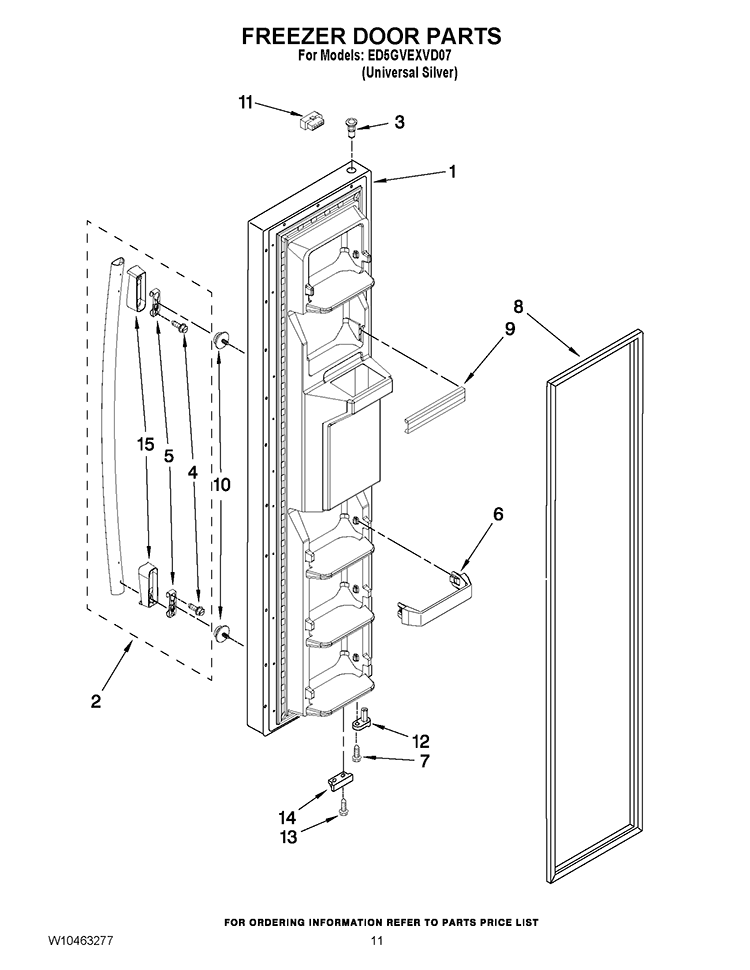 FREEZER DOOR PARTS Diagram and Parts List for  Whirlpool Refrigerator