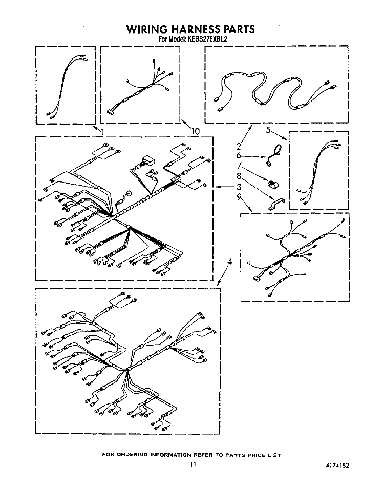 WIRING HARNESS Diagram and Parts List for KEBS276XBL2  KitchenAid Wall Oven