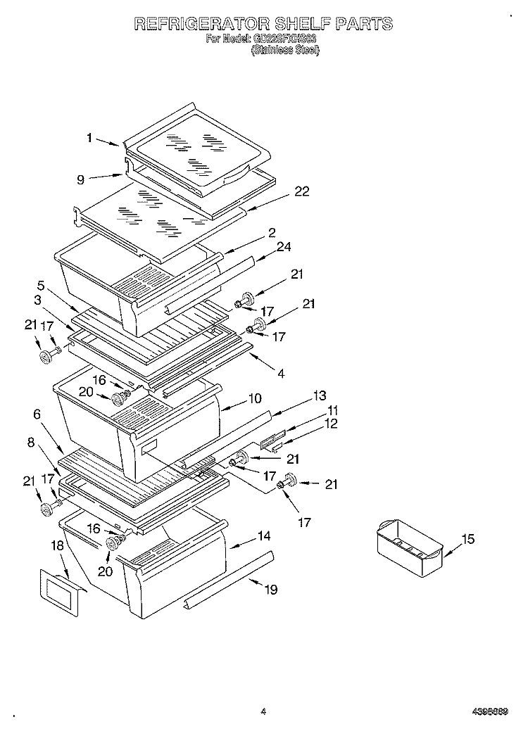 REFRIGERATOR SHELF Diagram and Parts List for GD22SFXHS03  Whirlpool Refrigerator