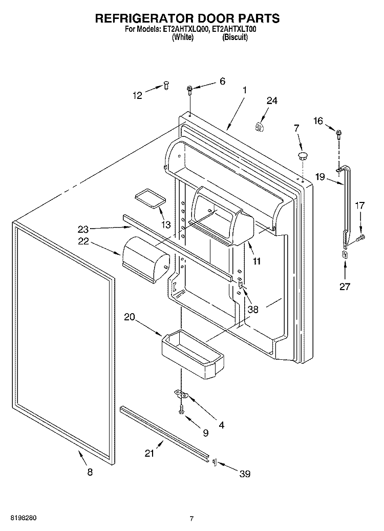 REFRIGERATOR DOOR Diagram and Parts List for ET2AHTXLT00  Whirlpool Refrigerator