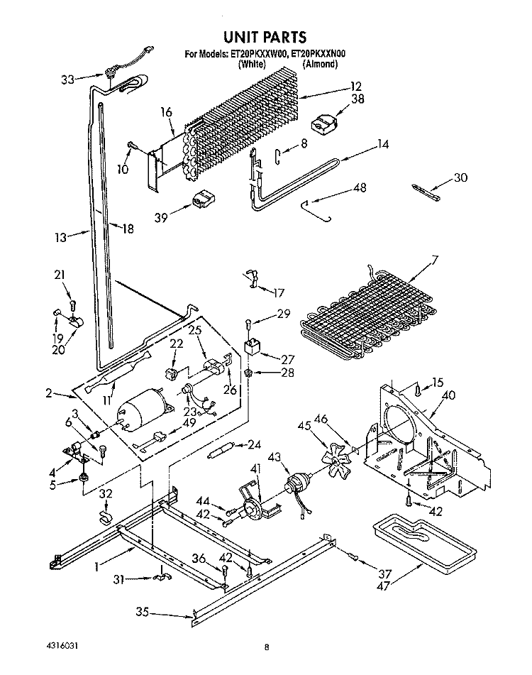 UNIT Diagram and Parts List for ET20PKXXN00  Whirlpool Refrigerator