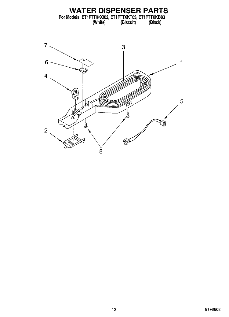 WATER DISPENSER PARTS, OPTIONAL PARTS Diagram and Parts List for ET1FTTXKB03  Whirlpool Refrigerator