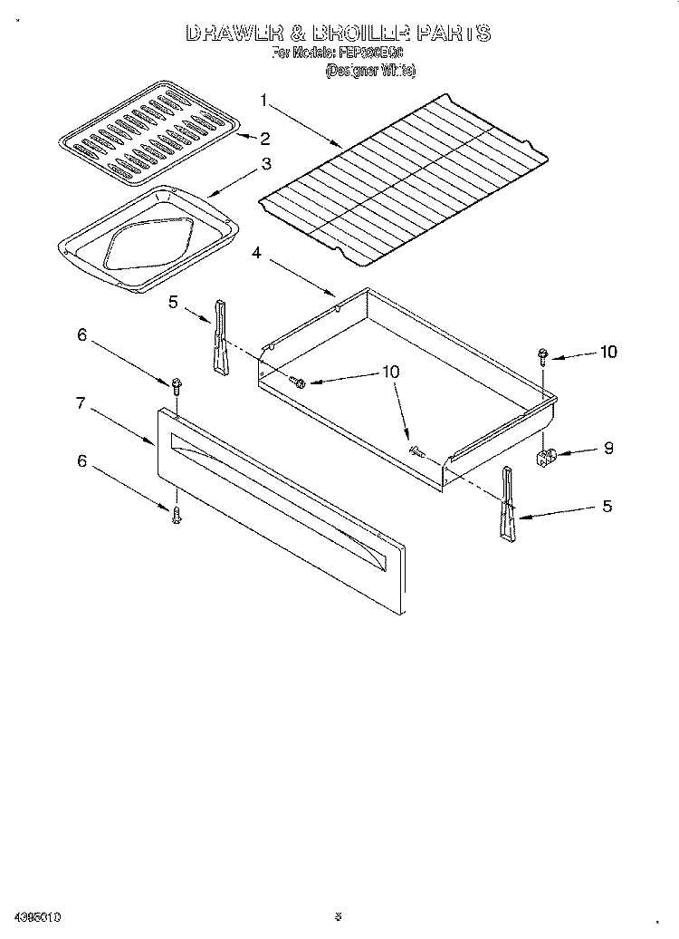 DRAWER AND BROILER Diagram and Parts List for  Roper Range