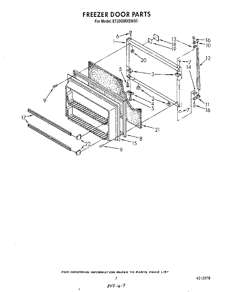 FREEZER DOOR Diagram and Parts List for ET20GMXSW03  Whirlpool Refrigerator