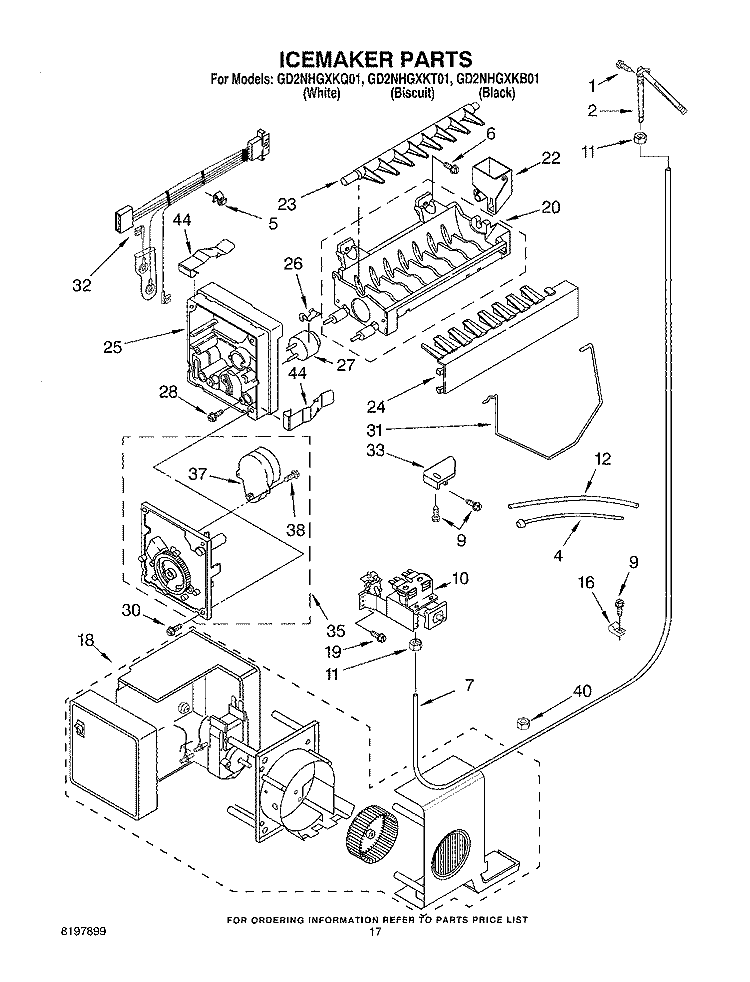 ICEMAKER Diagram and Parts List for GD2NHGXKB01  Whirlpool Refrigerator