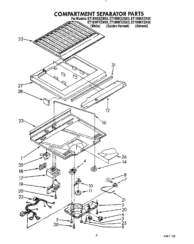 COMPARTMENT SEPARATOR Diagram and Parts List for ET18NKYZN00  Whirlpool Refrigerator