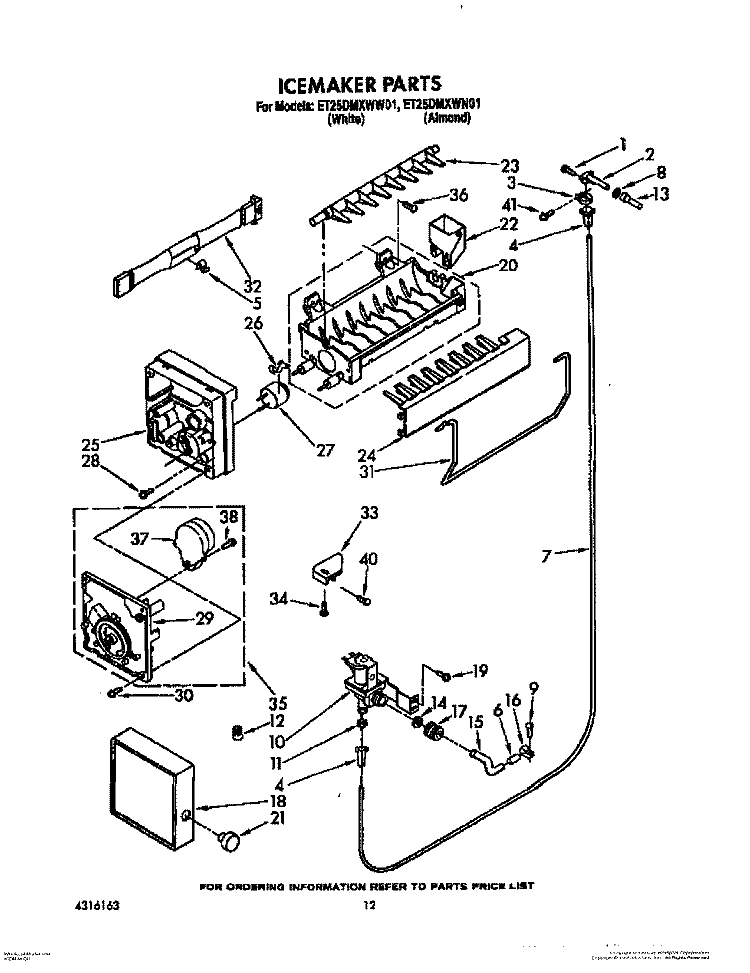 ICEMAKER Diagram and Parts List for ET25DMXWW01  Whirlpool Refrigerator