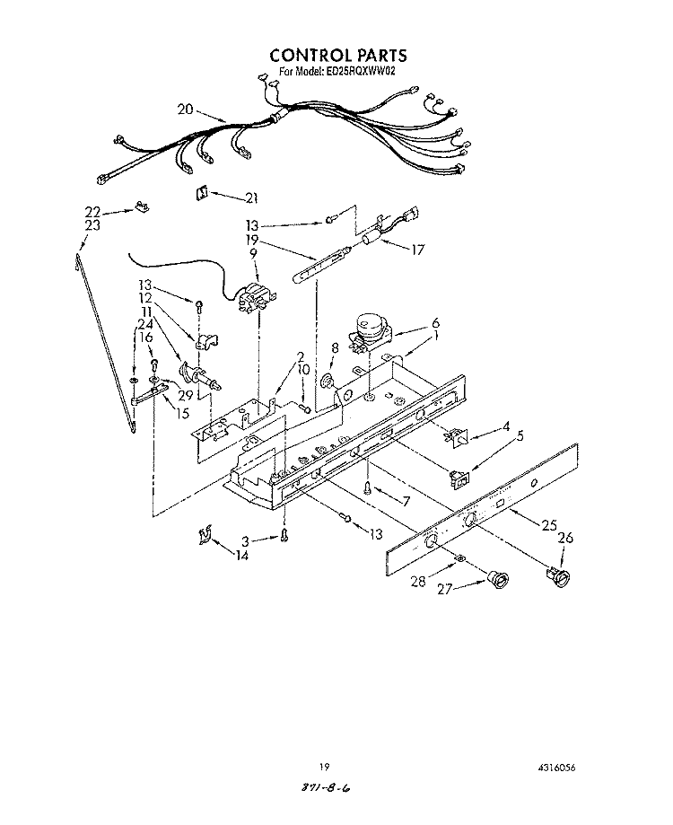 CONTROL Diagram and Parts List for ED25RQXWW02  Whirlpool Refrigerator