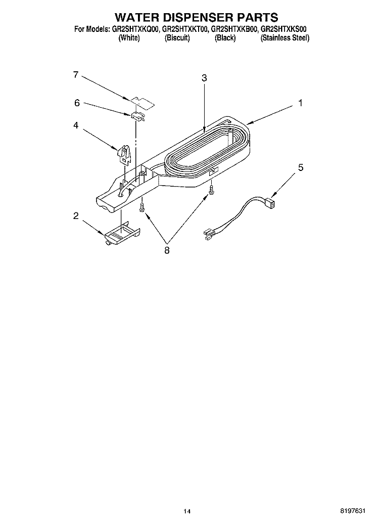 WATER DISPENSER, OPTIONAL Diagram and Parts List for GR2SHTXKT00  Whirlpool Refrigerator