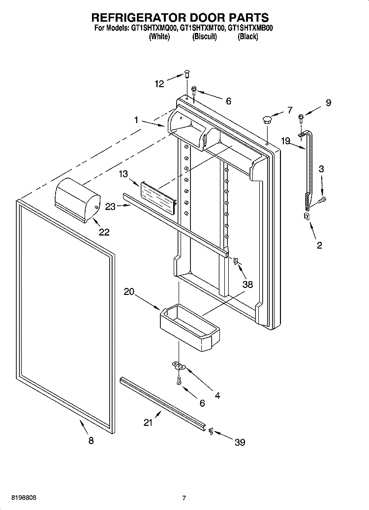 REFRIGERATOR DOOR PARTS Diagram and Parts List for GT1SHTXMT00  Whirlpool Refrigerator