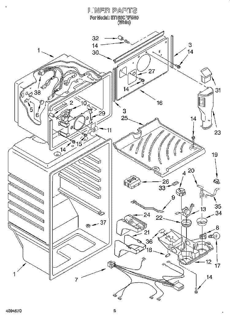 LINER Diagram and Parts List for ET18SCRFW00  Whirlpool Refrigerator