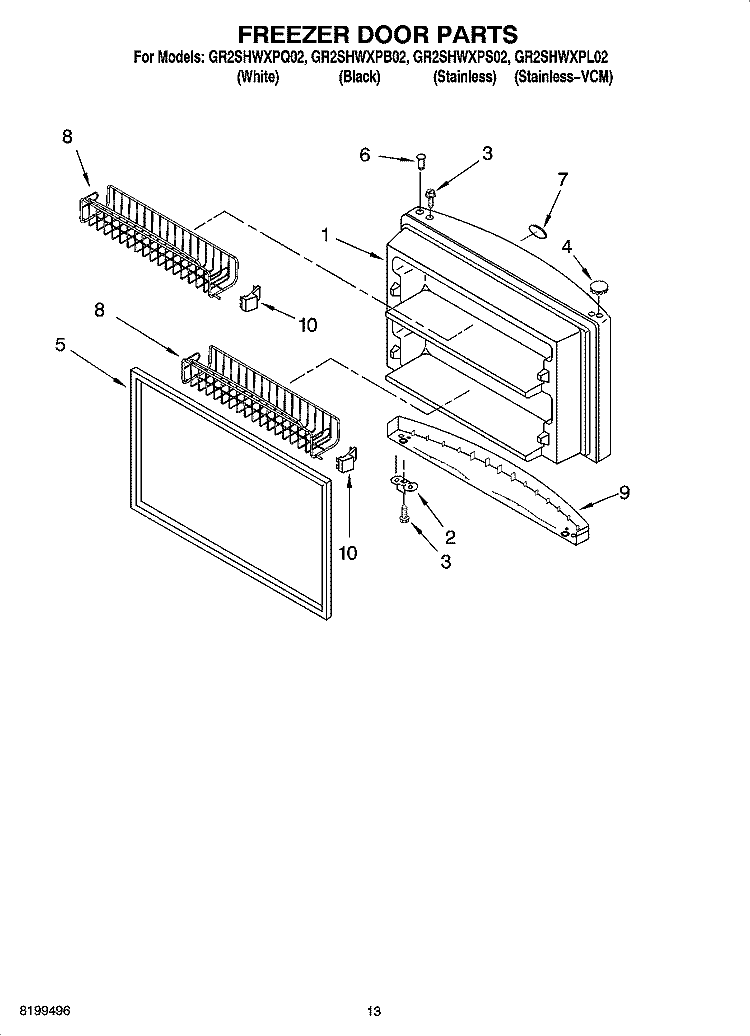 FREEZER DOOR PARTS Diagram and Parts List for GR2SHWXPL02  Whirlpool Refrigerator
