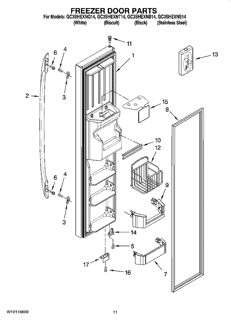 FREEZER DOOR PARTS Diagram and Parts List for GC3SHEXNB14  Whirlpool Refrigerator