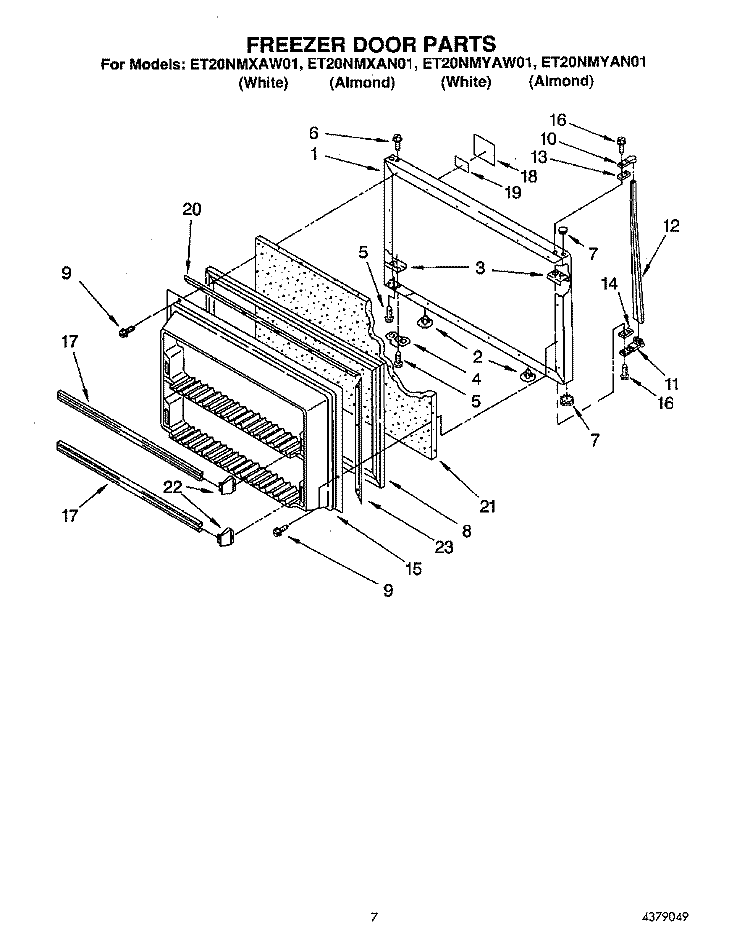 FREEZER DOOR Diagram and Parts List for ET20NMXAN01  Whirlpool Refrigerator