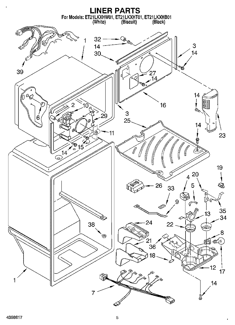 LINER Diagram and Parts List for ET21LKXHT01  Whirlpool Refrigerator