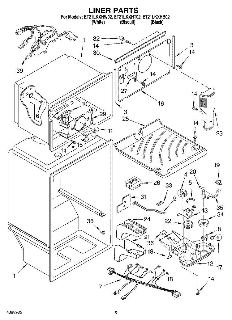 LINER Diagram and Parts List for ET21LKXHB02  Whirlpool Refrigerator