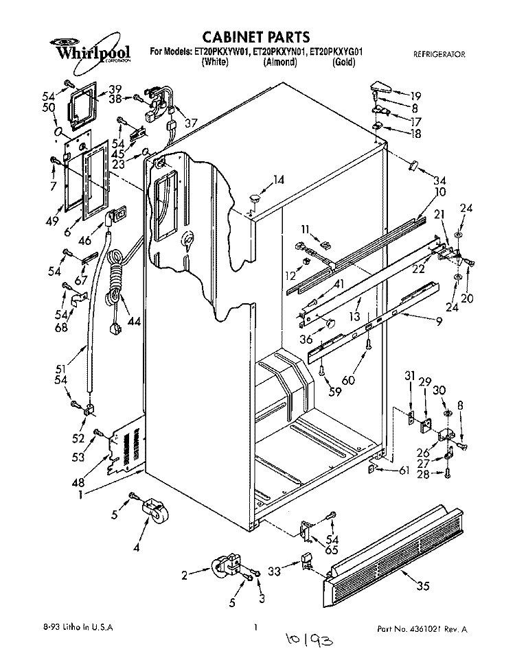 CABINET Diagram and Parts List for ET20PKXYN01  Whirlpool Refrigerator