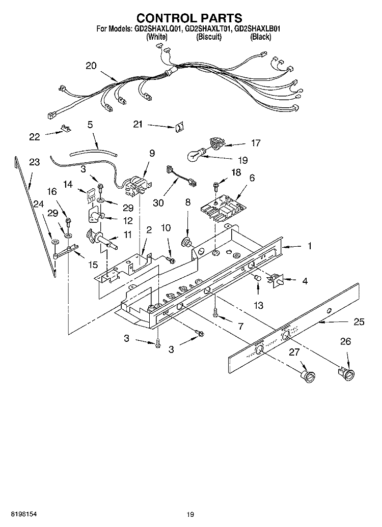 CONTROL Diagram and Parts List for GD25SHAXLT01  Whirlpool Refrigerator