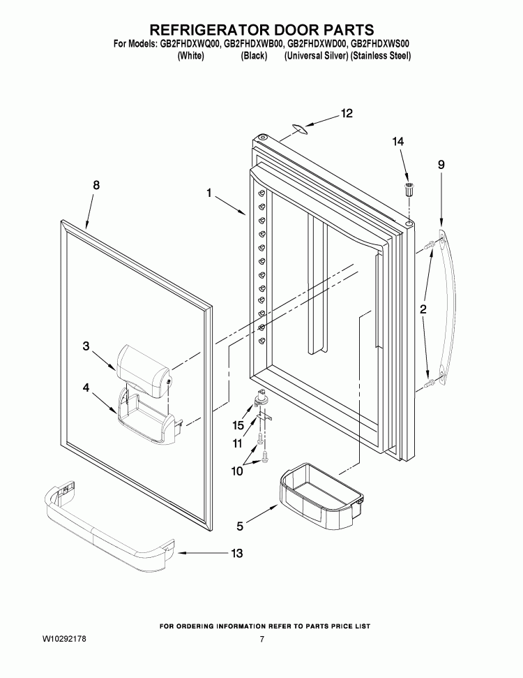 REFRIGERATOR DOOR PARTS Diagram and Parts List for GB2FHDXWB00  Whirlpool Refrigerator