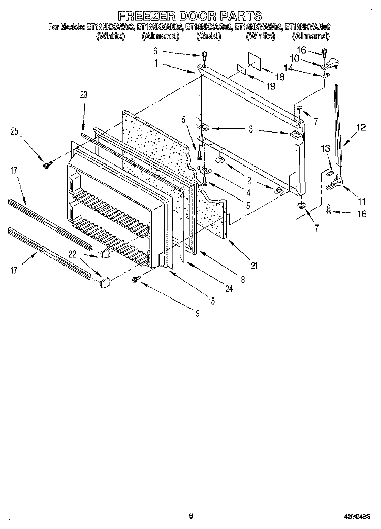 FREEZER DOOR Diagram and Parts List for ET18NKYAN02  Whirlpool Refrigerator