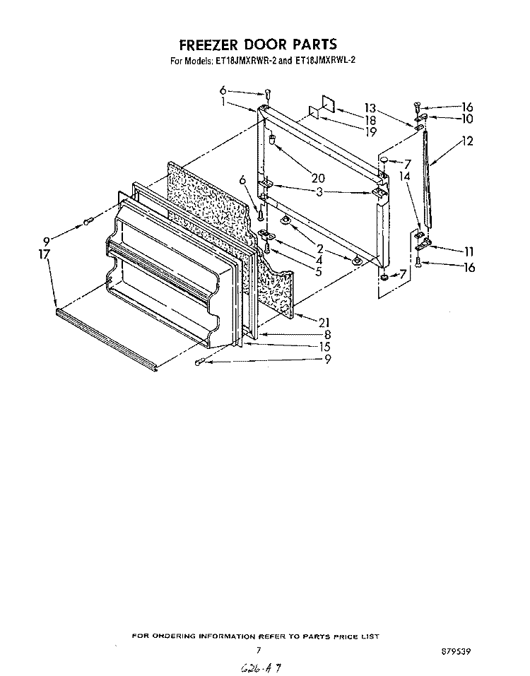 FREEZER DOOR Diagram and Parts List for ET18JMXRWR2  Whirlpool Refrigerator