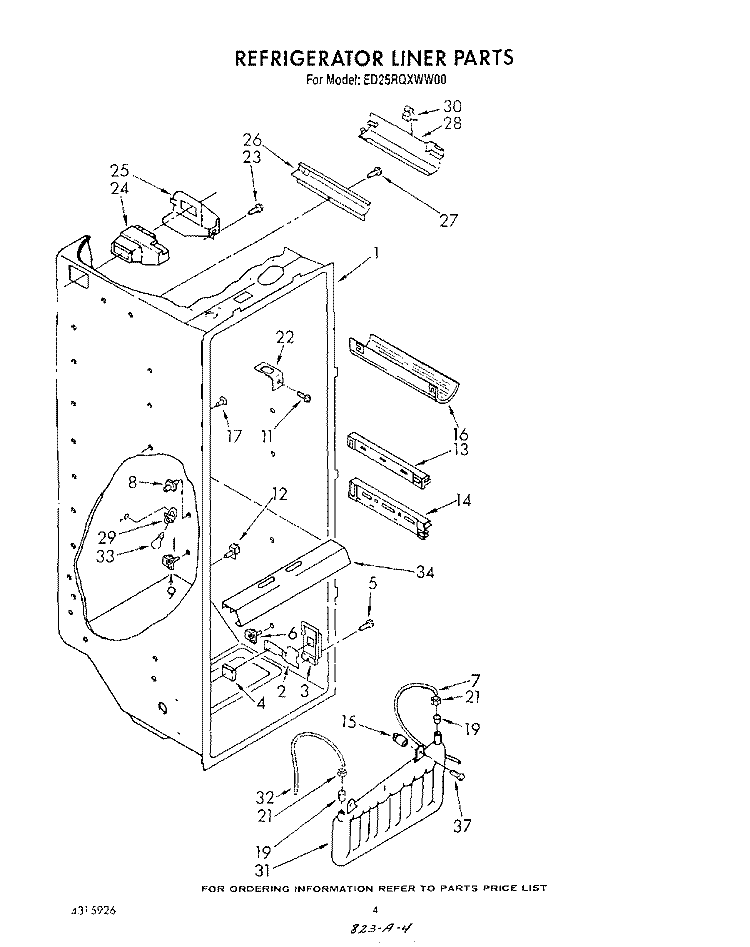 REFRIGERATOR LINER Diagram and Parts List for ED25RQXWW00  Whirlpool Refrigerator