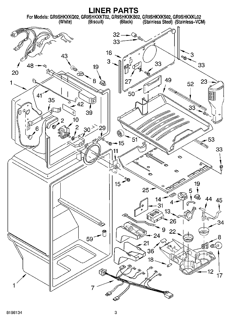 LINER Diagram and Parts List for GR9SHKXKL02  Whirlpool Refrigerator