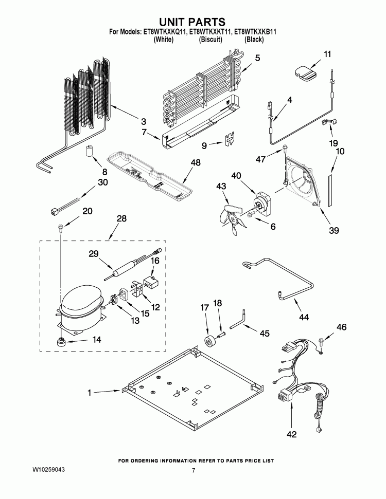 UNIT PARTS Diagram and Parts List for ET8WTKXKQ11  Whirlpool Refrigerator