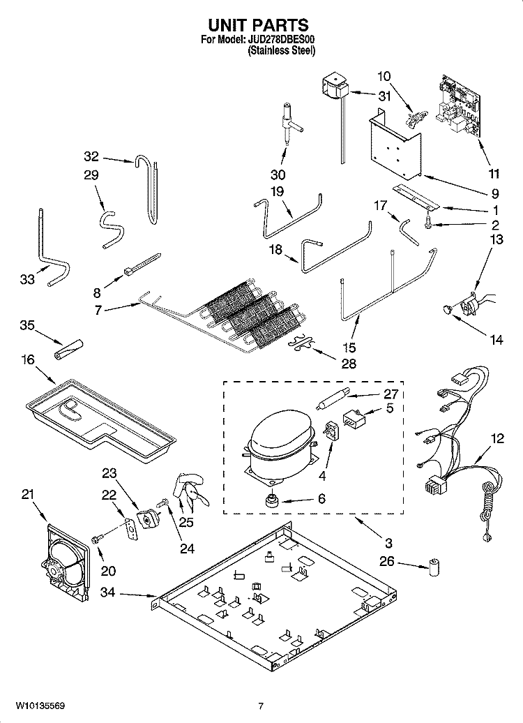 UNIT PARTS Diagram and Parts List for JUD278DBES00  Jenn-Air Refrigerator