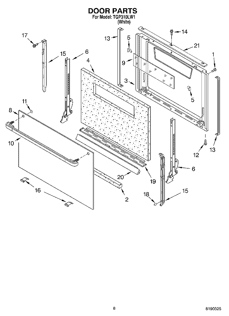 DOOR PARTS, MISCELLANEOUS PARTS Diagram and Parts List for TGP310LW1  Estate Range