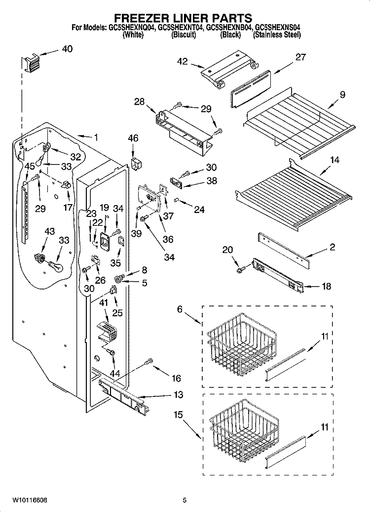 FREEZER LINER PARTS Diagram and Parts List for GC5SHEXNQ04  Whirlpool Refrigerator