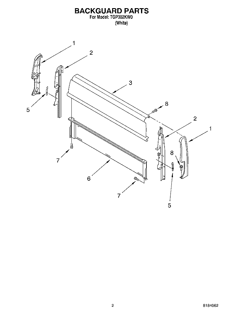 BACKGUARD Diagram and Parts List for TGP302KW0  Estate Range