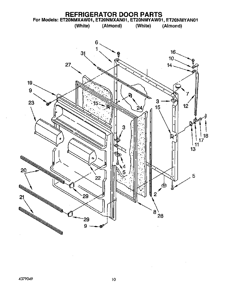 REFRIGERATOR DOOR Diagram and Parts List for ET20NMXAN01  Whirlpool Refrigerator