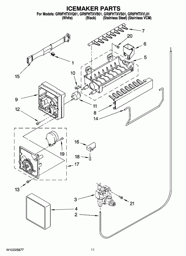 ICEMAKER PARTS Diagram and Parts List for GR9FHTXVL01  Whirlpool Refrigerator