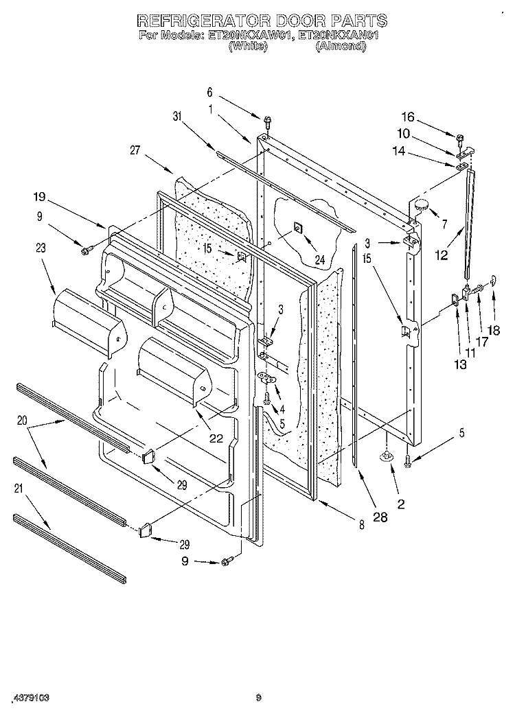 REFRIGERATOR DOOR, LIT/OPTIONAL Diagram and Parts List for ET20NKXAN01  Whirlpool Refrigerator