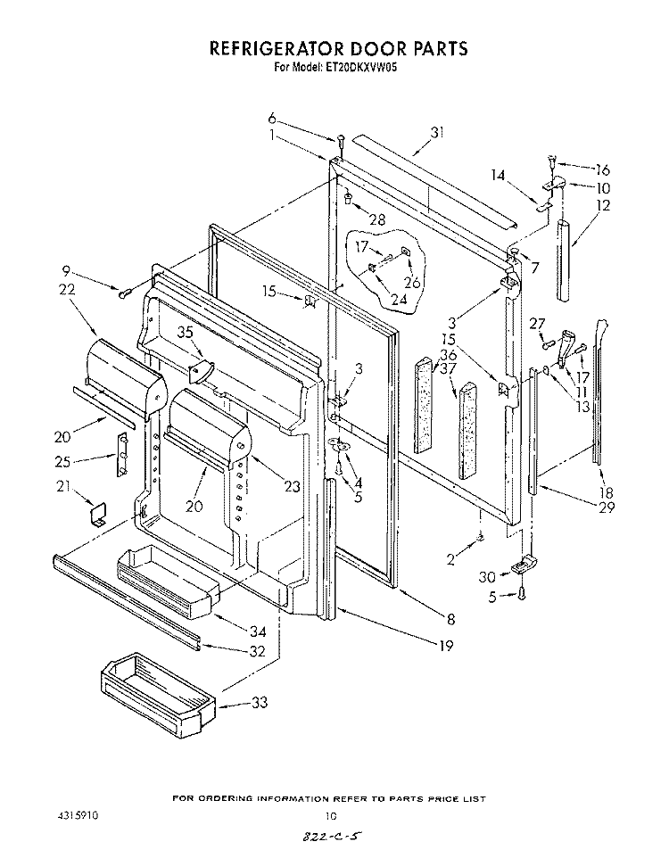 REFRIGERATOR DOOR Diagram and Parts List for ET20DKXVG05  Whirlpool Refrigerator