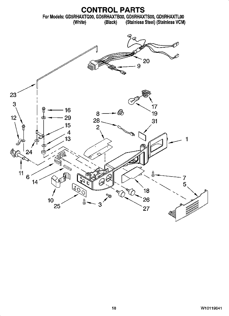 CONTROL PARTS Diagram and Parts List for GD5RHAXTQ00  Whirlpool Refrigerator