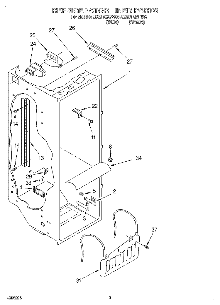 REFRIGERATOR LINER Diagram and Parts List for ED25TQXFW03  Whirlpool Refrigerator