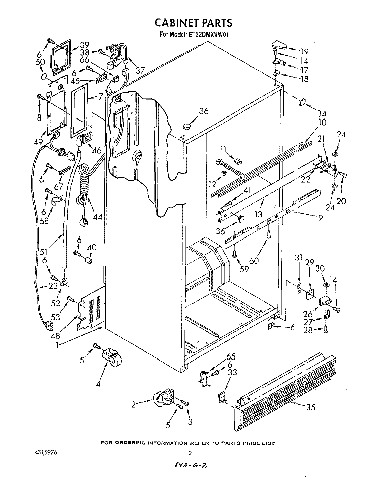 CABINET Diagram and Parts List for ET22DMXVW01  Whirlpool Refrigerator