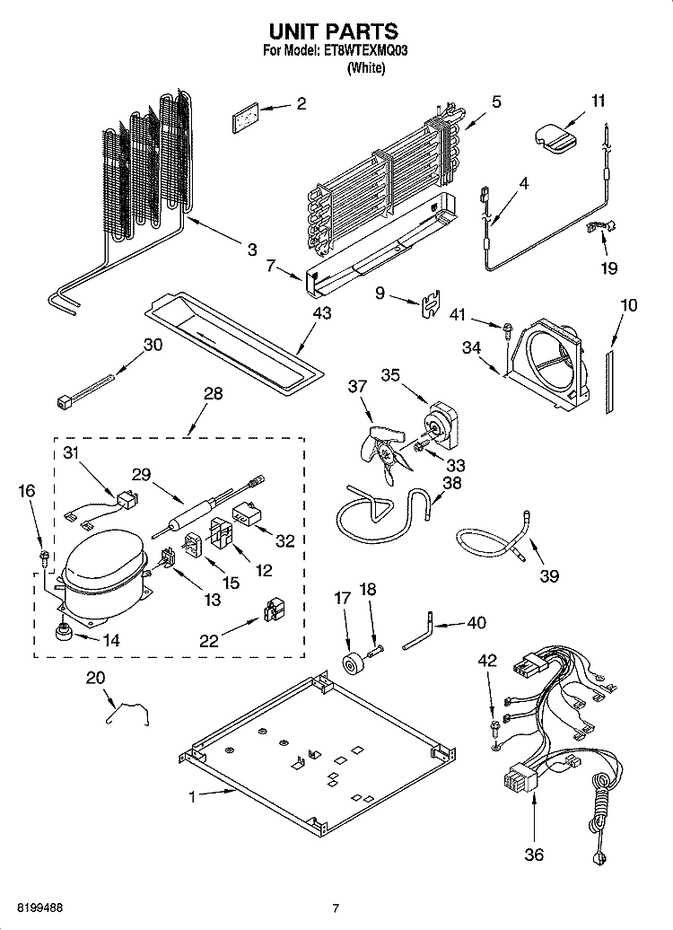 UNIT PARTS Diagram and Parts List for ET8WTEXMQ03  Whirlpool Refrigerator