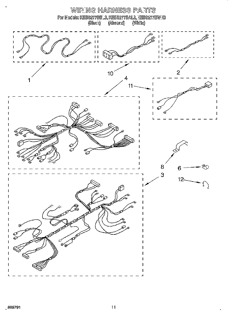 WIRING HARNESS Diagram and Parts List for KEBS277BBL3  KitchenAid Wall Oven