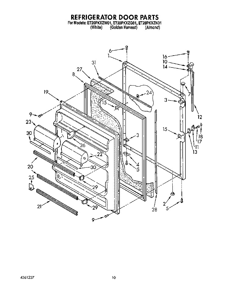 REFRIGERATOR DOOR, LIT/OPTIONAL Diagram and Parts List for ET20PKXZG01  Whirlpool Refrigerator